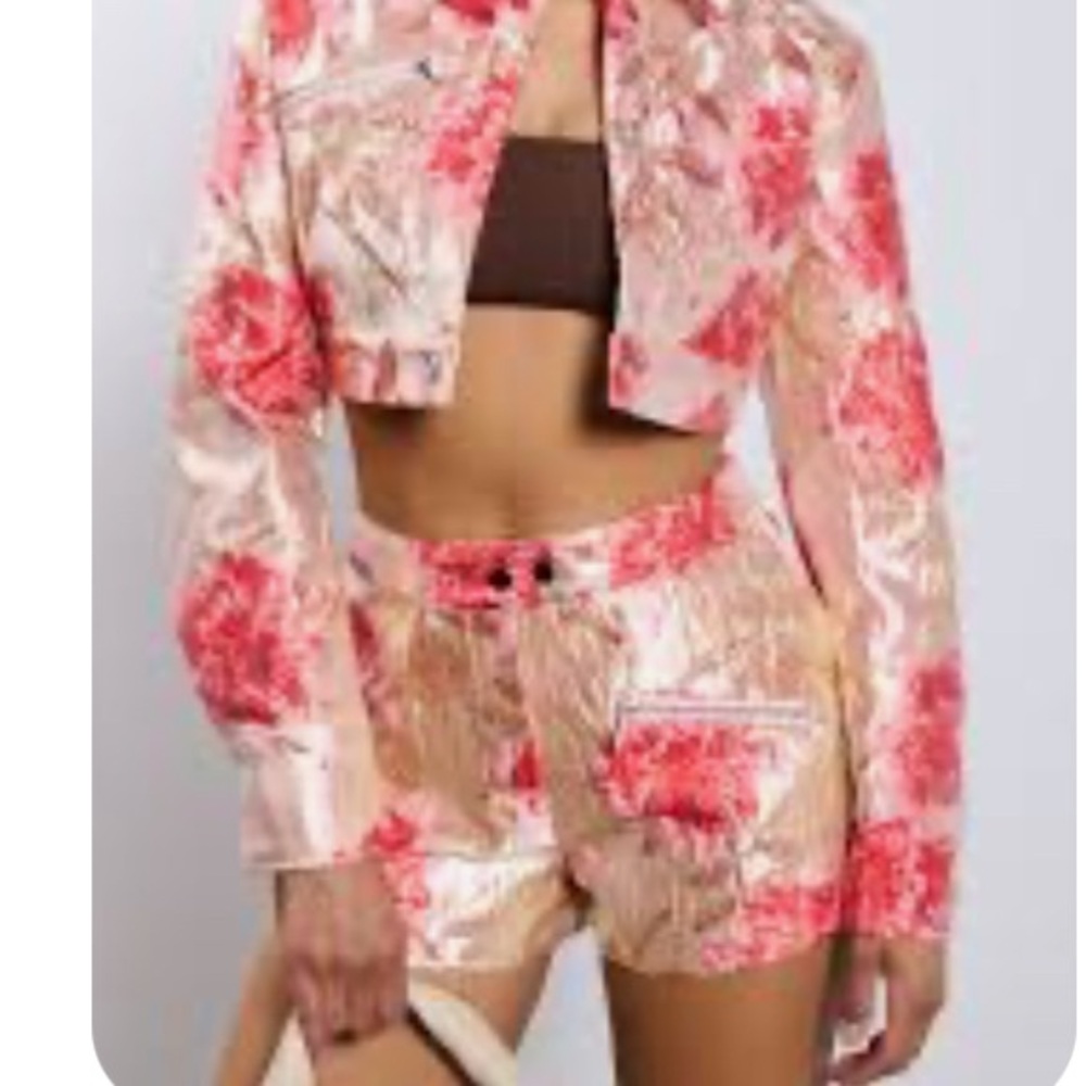 AKIRA Pink and Gold Floral Brocade Set